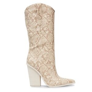 Steve Madden Renzo Tan Snakeskin Tall Western Cowboy Heeled Boots Pointed Toe